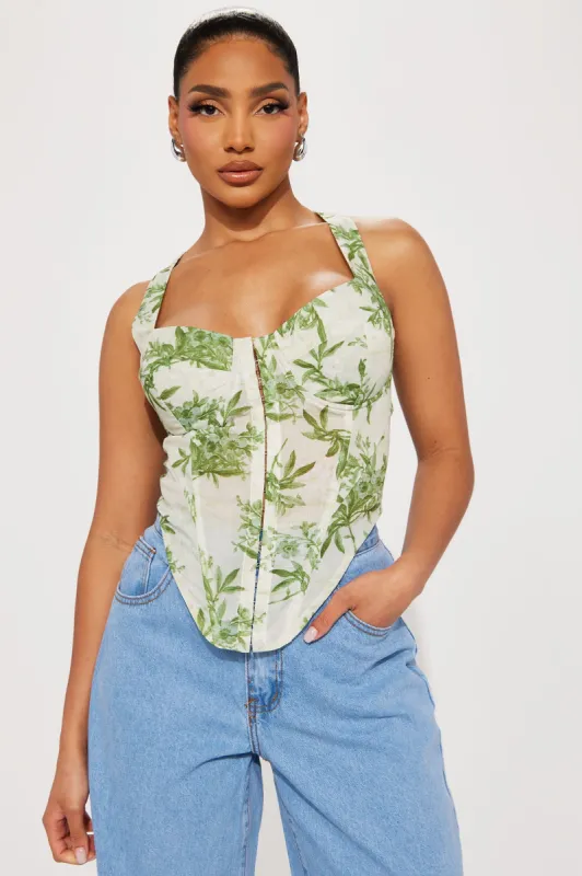 Out In The Tropics Corset Top - Ivory/combo sold by Fashion Nova