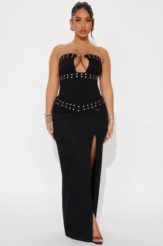 Addison Studded Denim Maxi Dress - Black sold by Fashion Nova