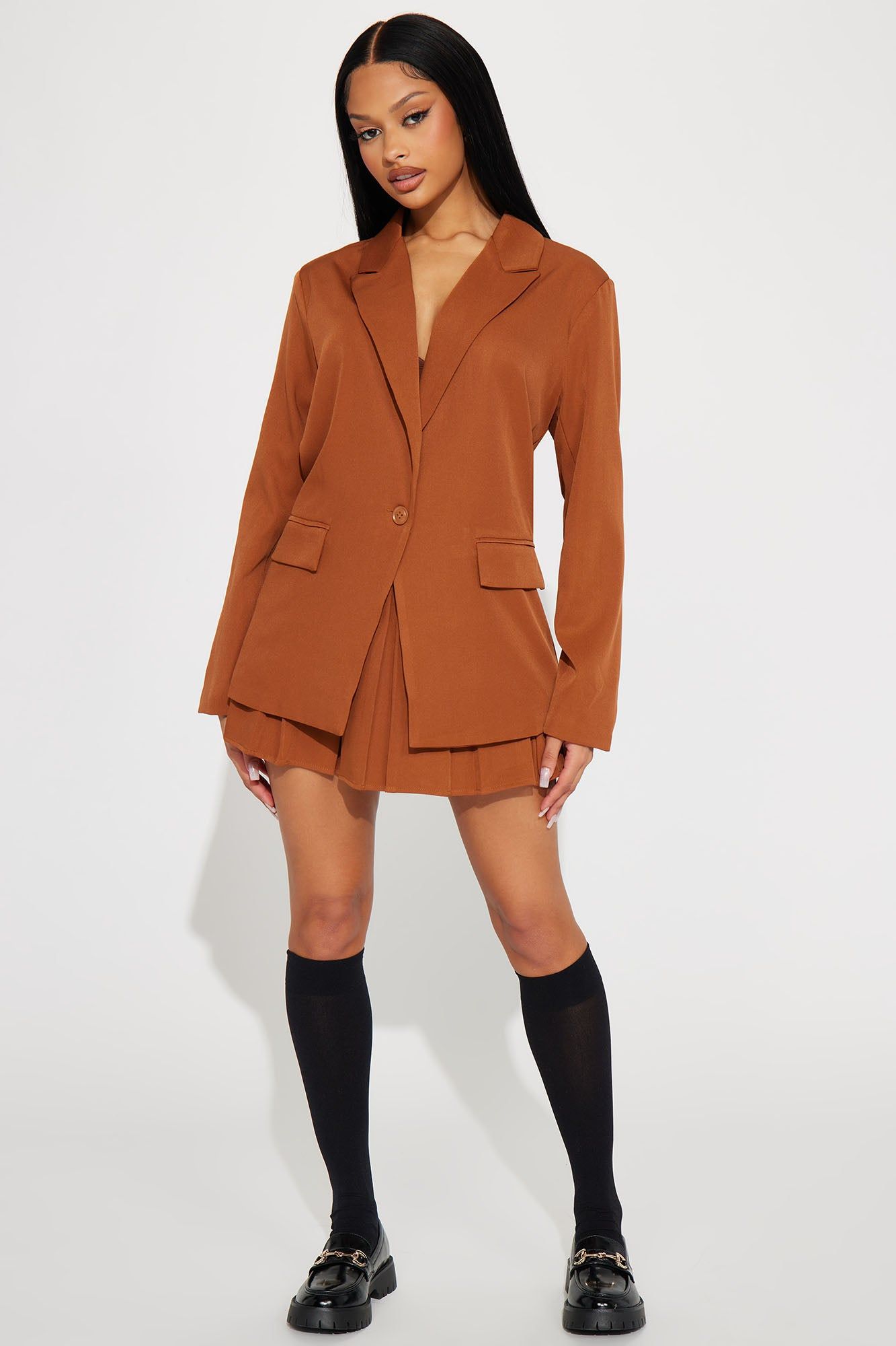 A True Match Pleated Skirt Set - Taupe sold by Fashion Nova