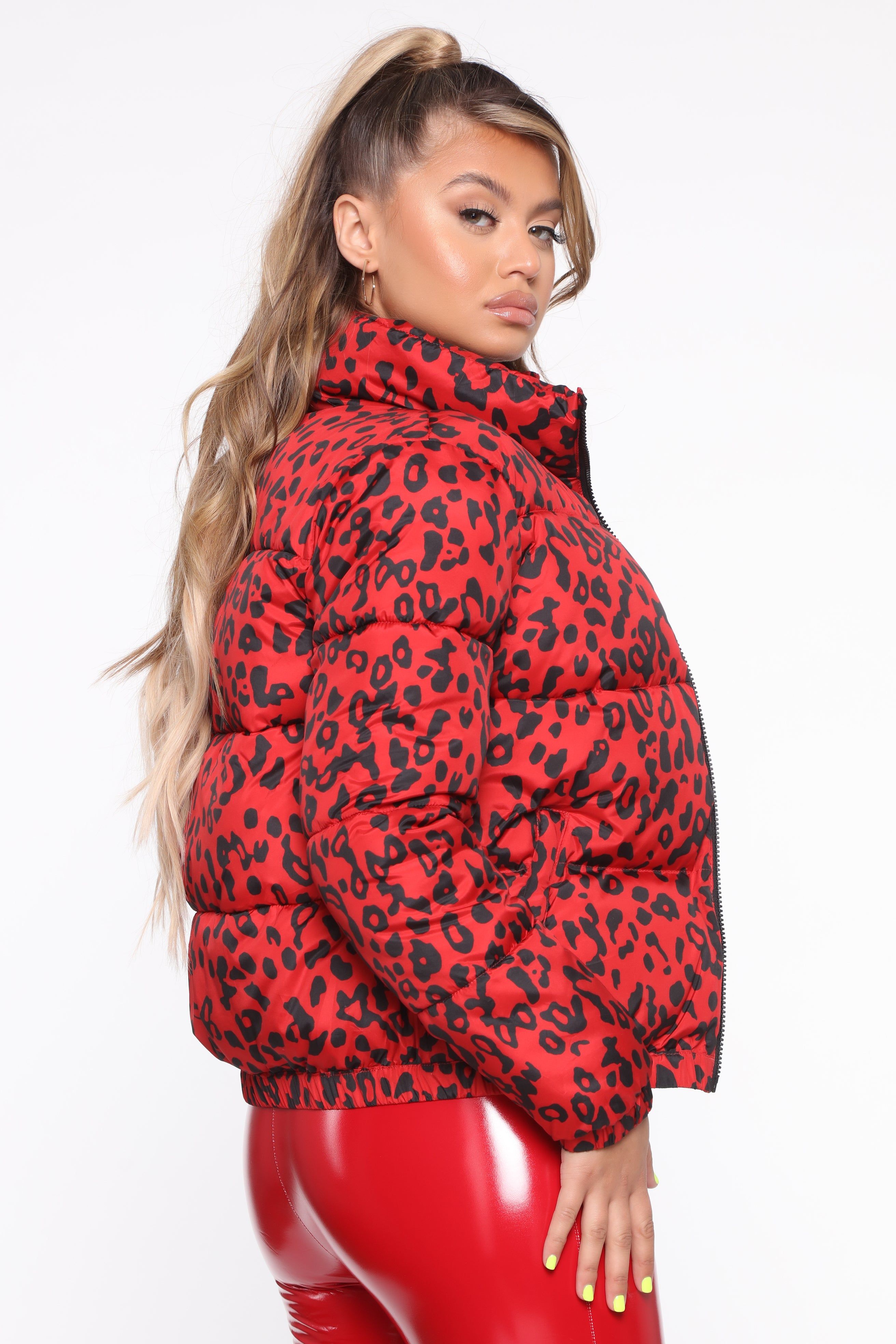 Bad Blood Cheetah Print Puffer Jacket - Red/combo sold by Fashion Nova product image thumbnail 3