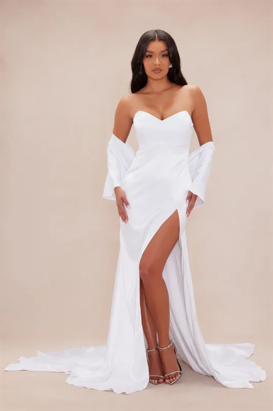 The Main Attraction Satin Gown Set - White sold by Fashion Nova