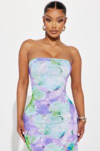 Wonder Haze Strapless Midi Dress - Purple/combo sold by Fashion Nova