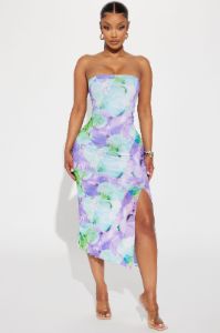Wonder Haze Strapless Midi Dress - Purple/combo sold by Fashion Nova