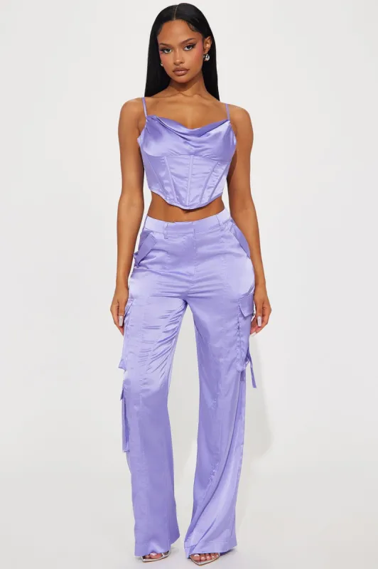Kara Satin Pant Set - Purple sold by Fashion Nova