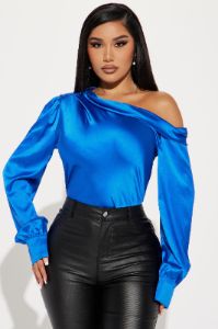 Twinkle Nights Satin Blouse Top - Blue sold by Fashion Nova