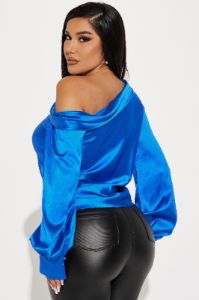 Twinkle Nights Satin Blouse Top - Blue sold by Fashion Nova