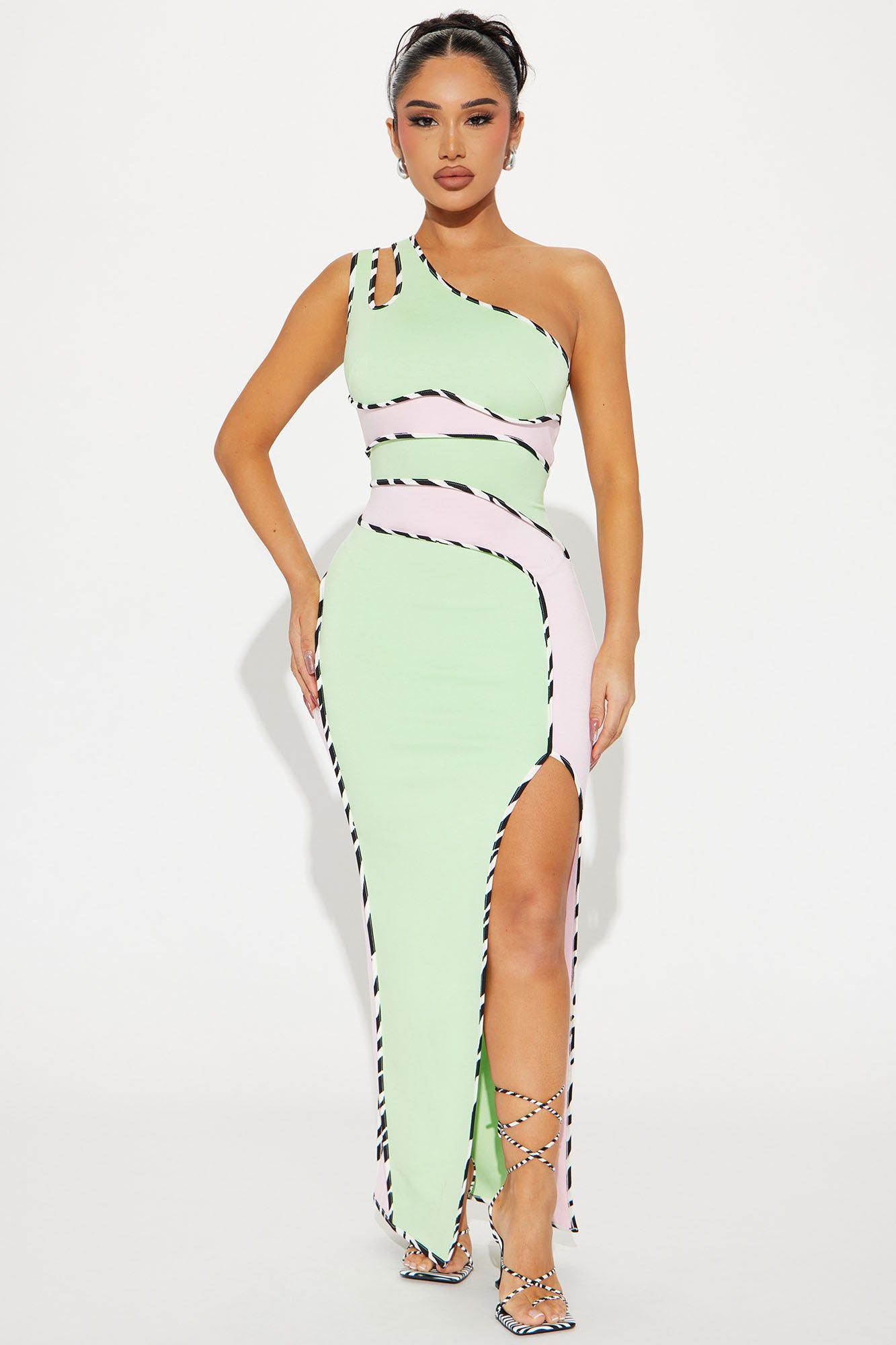 Diane Color Blocked Maxi Dress - Green/combo sold by Fashion Nova