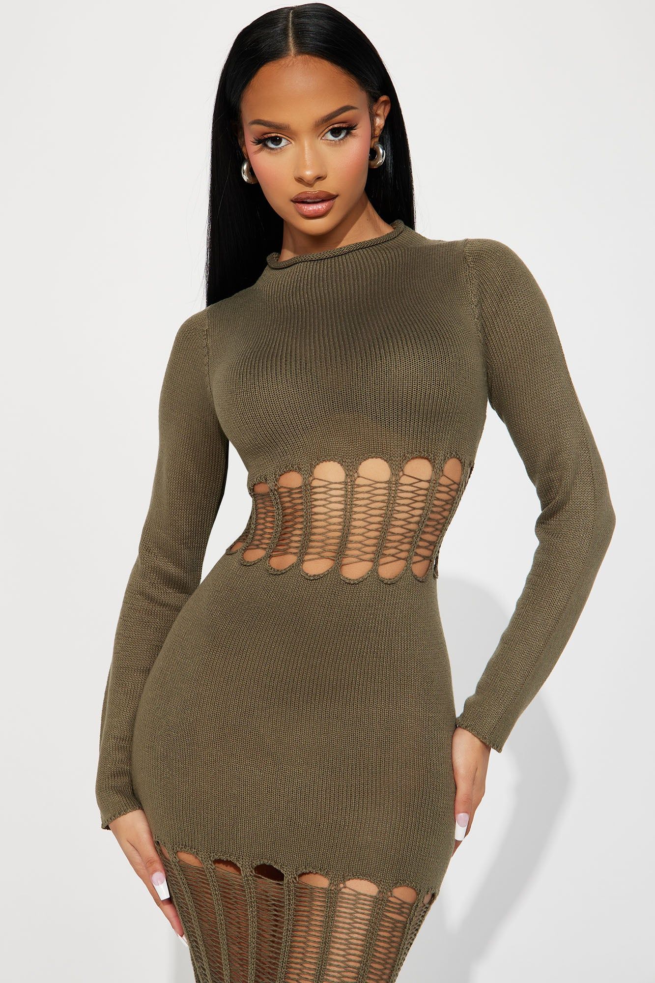Tamara Sweater Midi Dress - Olive sold by Fashion Nova product image thumbnail 2
