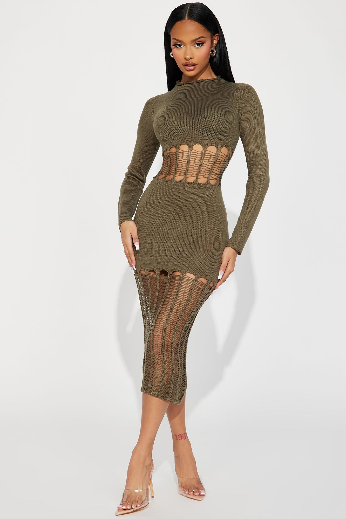 Tamara Sweater Midi Dress - Olive sold by Fashion Nova