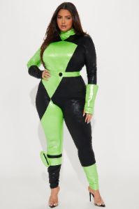 Green Flame Hottie 4 Piece Costume Set - Green/combo sold by Fashion Nova