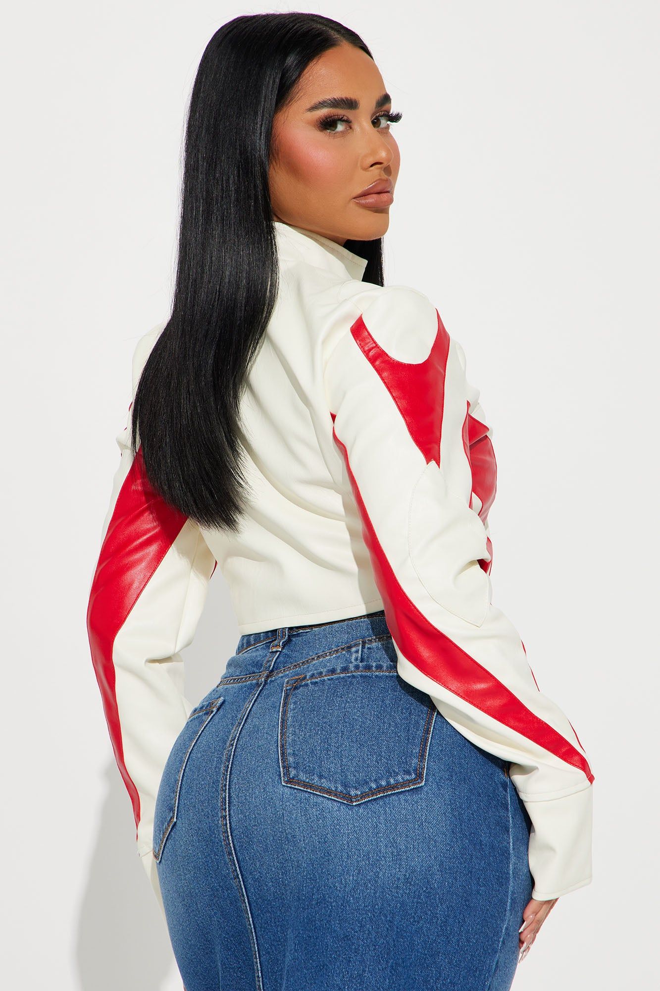 High Rises Faux Leather Jacket - Cream/combo sold by Fashion Nova product image thumbnail 3