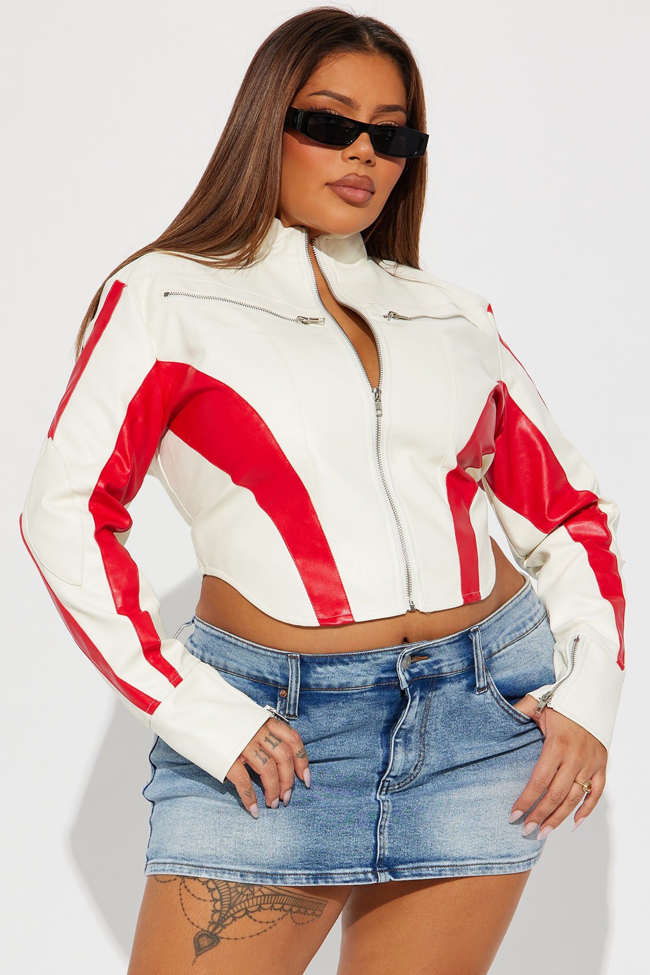High Rises Faux Leather Jacket - Cream/combo sold by Fashion Nova product image thumbnail 4