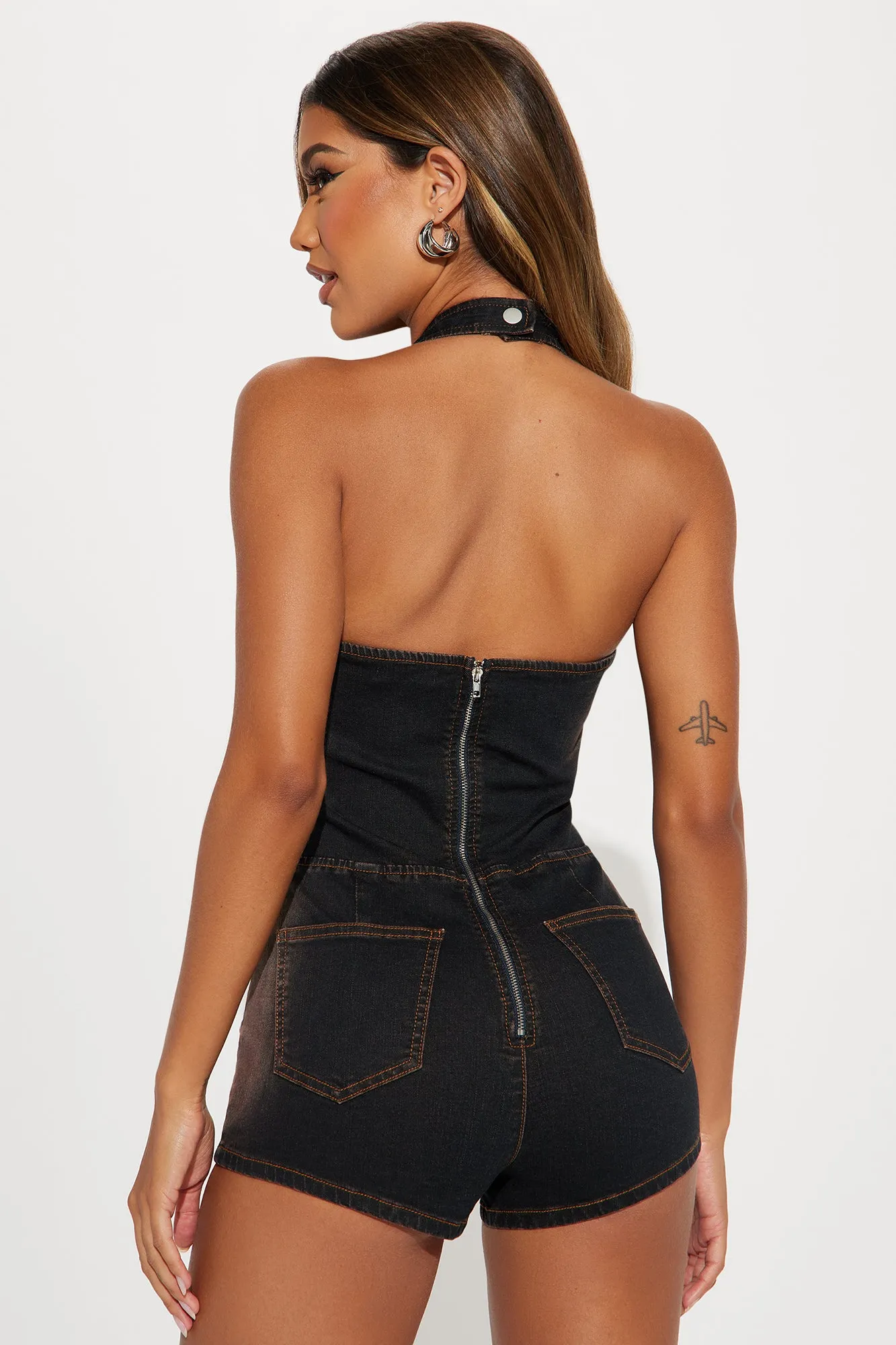 Strong Attraction Denim Romper - Dark Wash sold by Fashion Nova product image thumbnail 3
