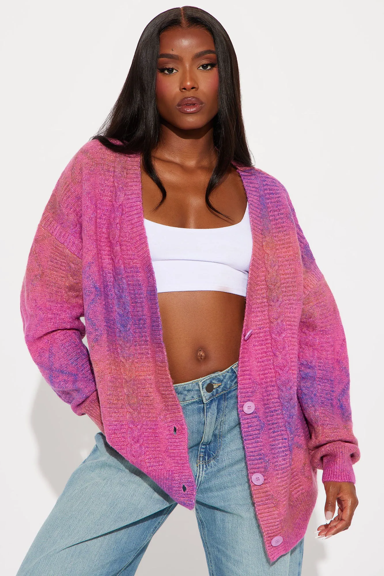 Seasons Change Ombre Cardigan - Pink/combo sold by Fashion Nova
