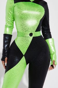 Green Flame Hottie 4 Piece Costume Set - Green/combo sold by Fashion Nova