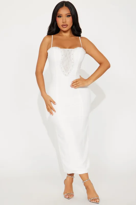 Evelyn Pearl Midi Dress - White sold by Fashion Nova