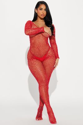 Risque Flirting Jumpsuit Bodystocking - Red sold by Fashion Nova