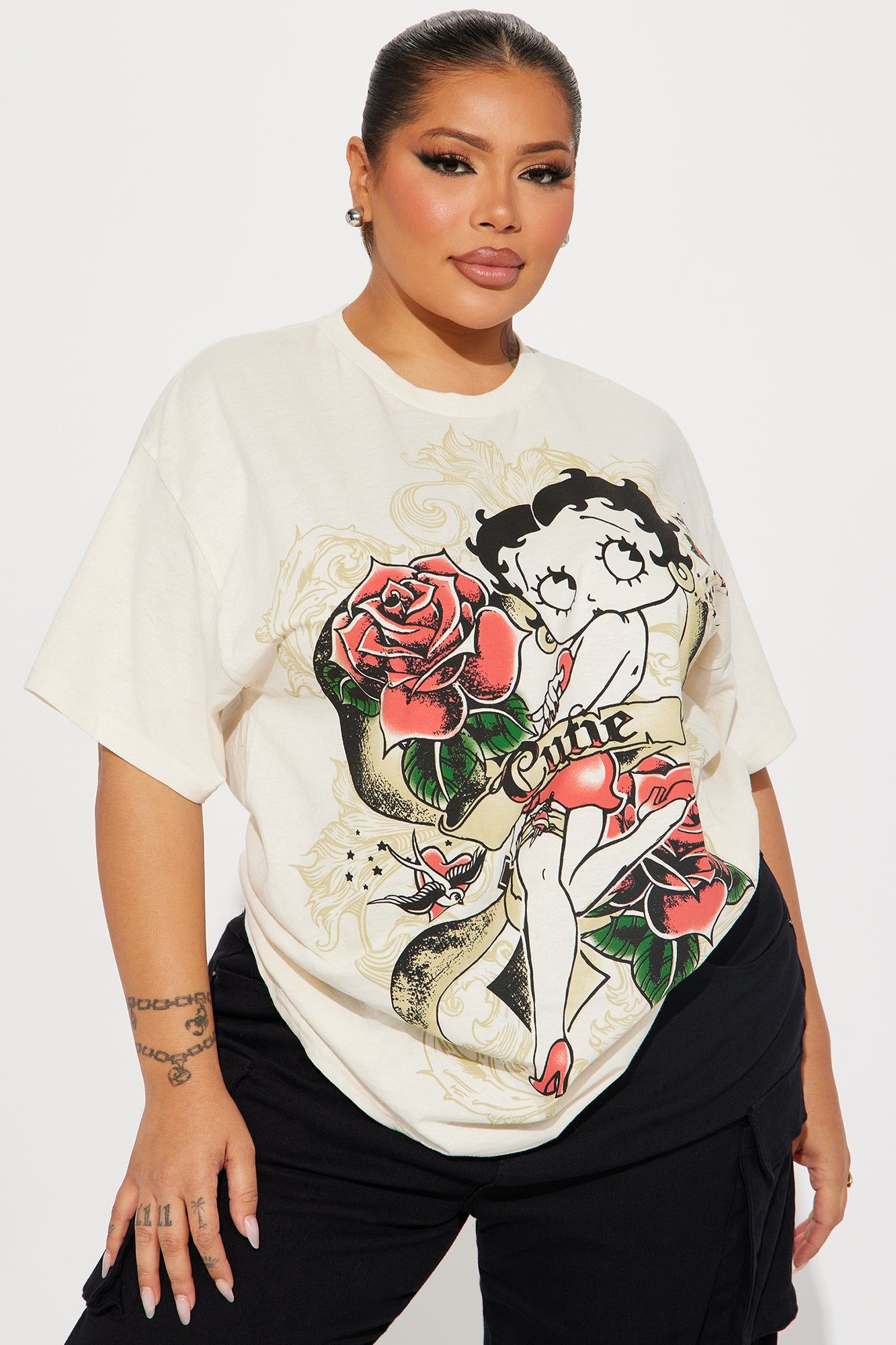 Betty Boop Hearts And Roses Graphic Tee - Oatmeal sold by Fashion Nova product image thumbnail 5
