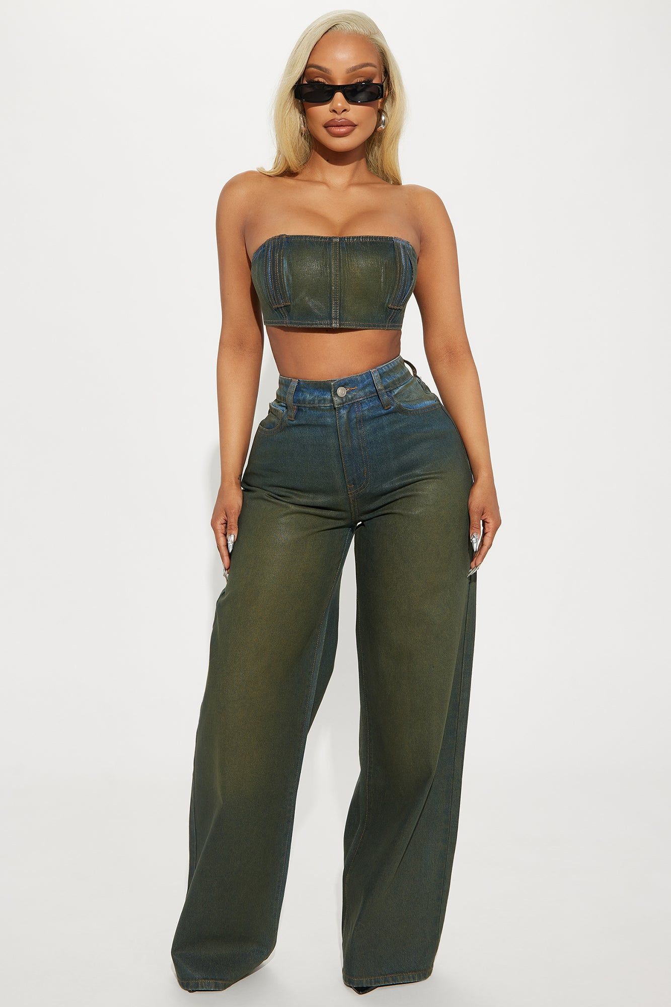 Switch Up Coated Baggy Jeans - Olive | Parallel