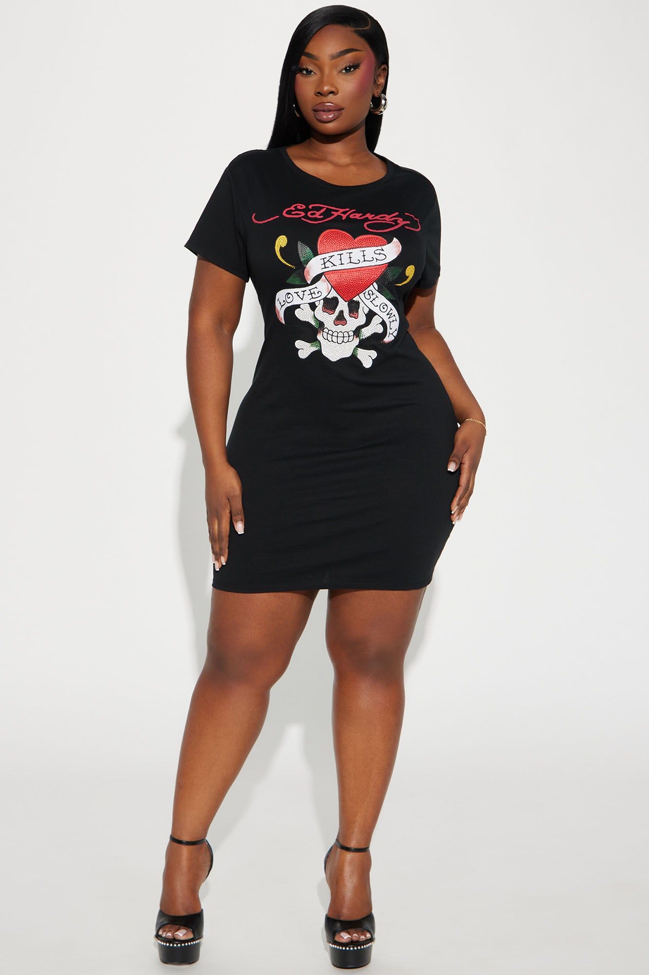 Ed Hardy Rhinestone Skull Mini Dress - Black | Parallel