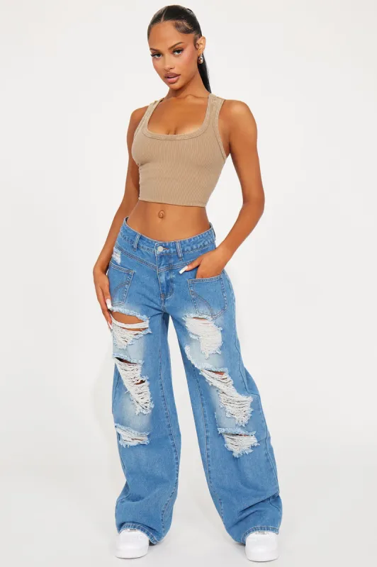 Can't Forget It Ripped Straight Leg Jeans - Medium Wash sold by Fashion Nova