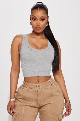 Celeste Ribbed Seamless Tank - Heather Grey sold by Fashion Nova