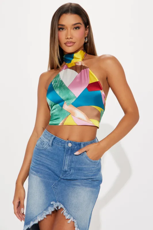 Palm Beach Satin Halter Top - Multi Color sold by Fashion Nova
