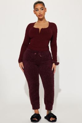 Always Cozy Sherpa PJ Joggers - Burgundy sold by Fashion Nova