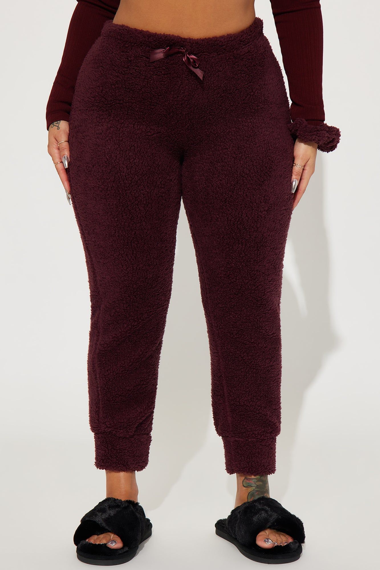 Always Cozy Sherpa PJ Joggers - Burgundy sold by Fashion Nova product image thumbnail 2
