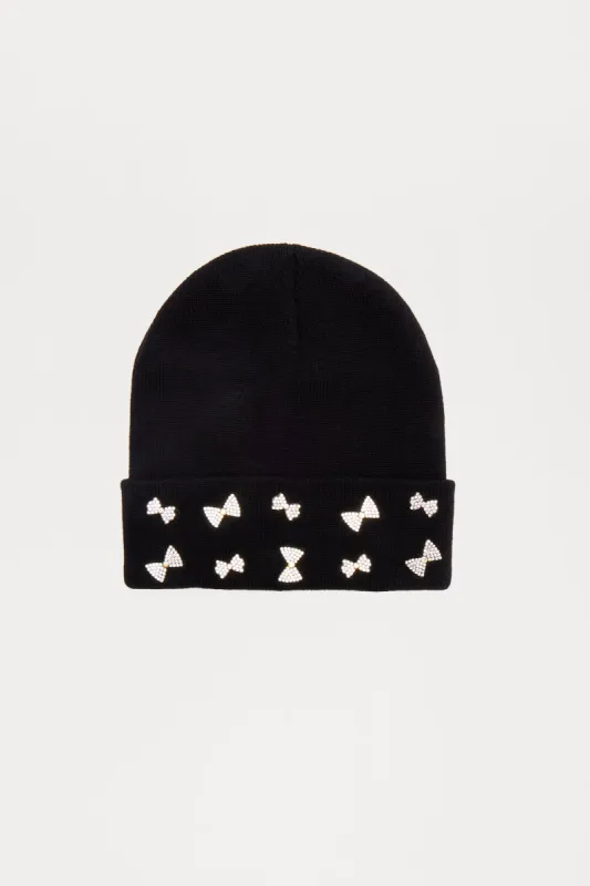 Dazzling Bows Beanie - Black sold by Fashion Nova