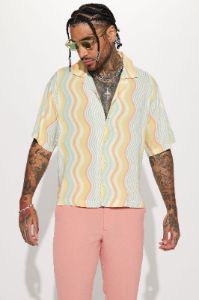 A Different Wave Short Sleeve Button Up - Multi Color sold by Fashion Nova
