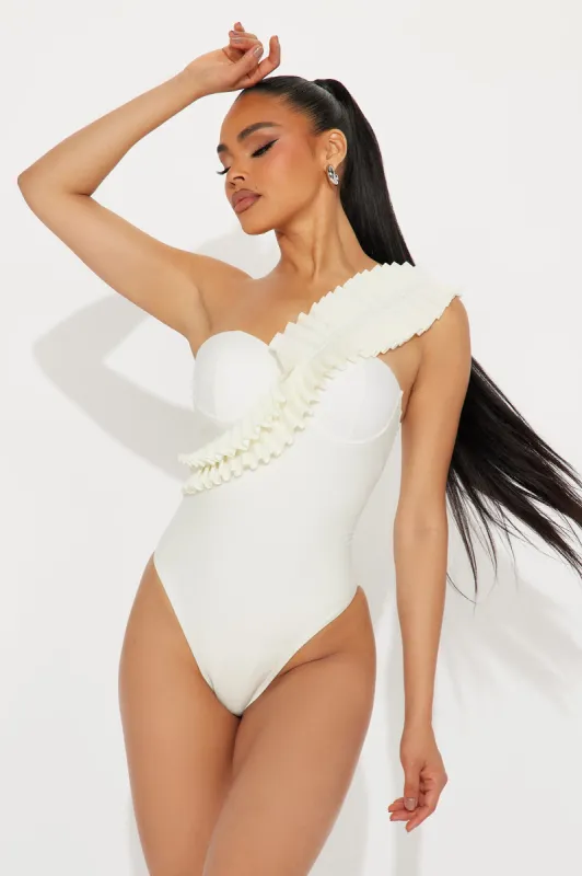 Maribela One Shoulder Ruffle 1 Piece Swimsuit - White sold by Fashion Nova