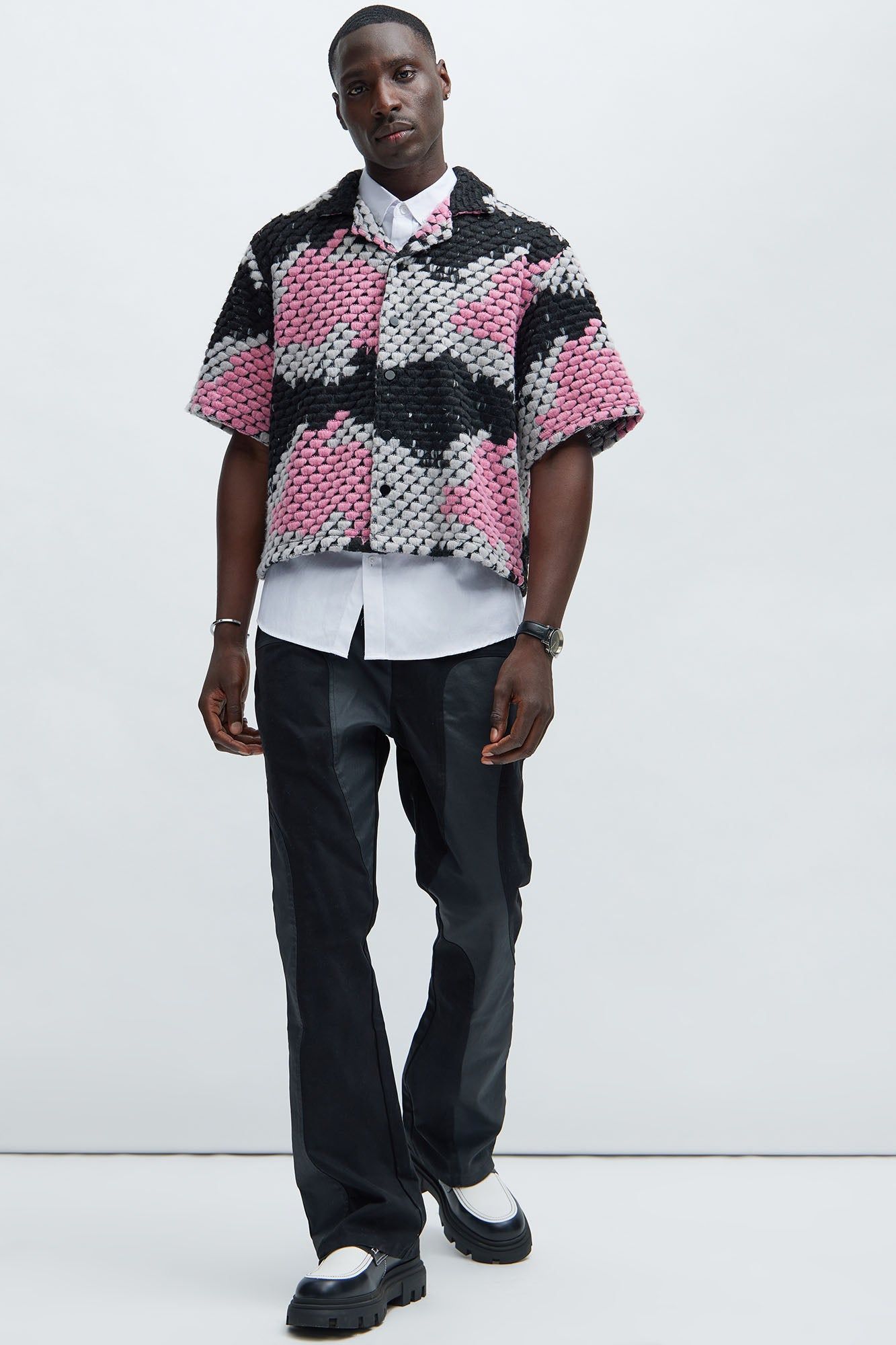 Newbury Jacquard Cropped Shirt - Pink/combo sold by Fashion Nova product image thumbnail 2