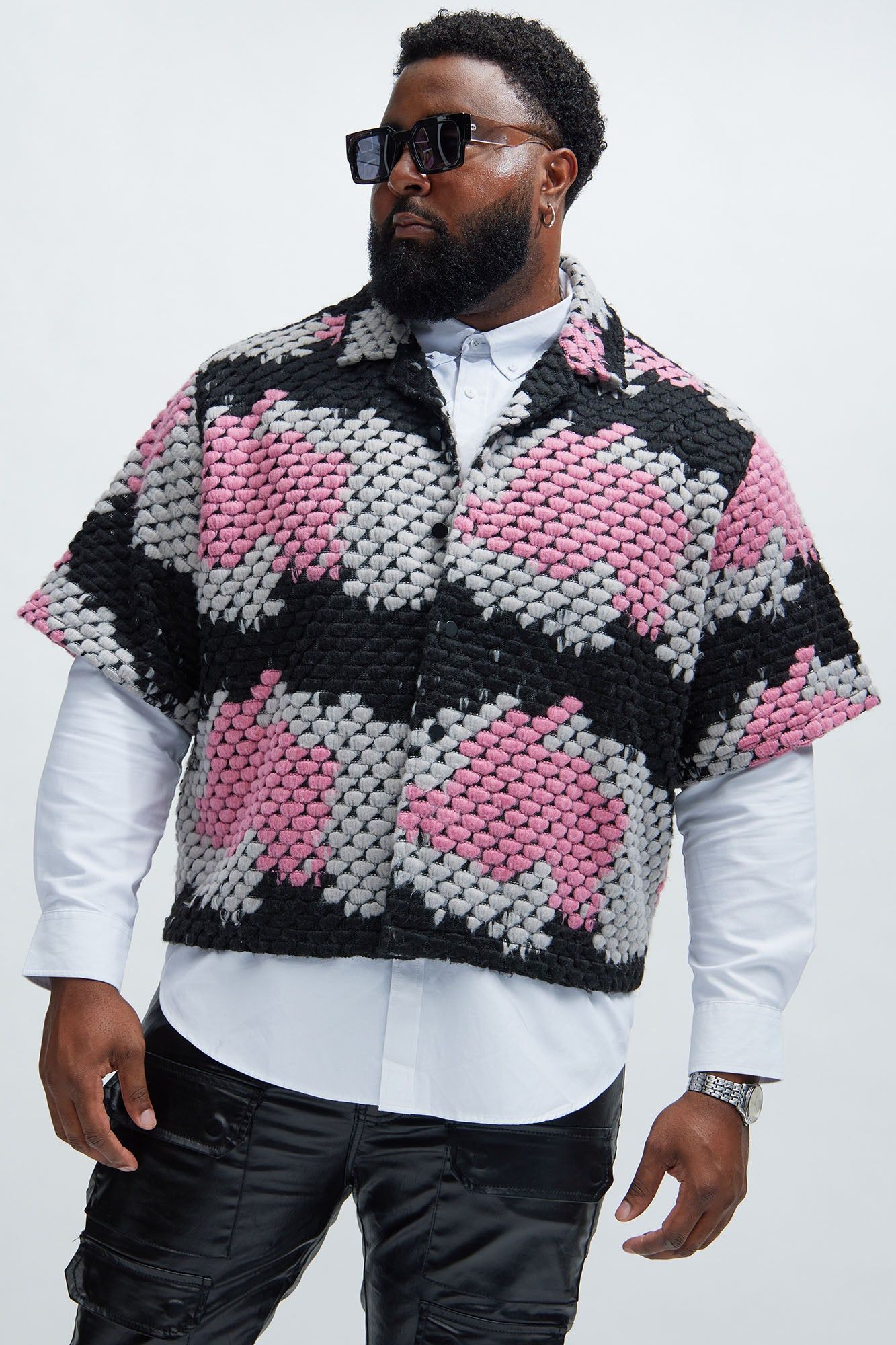 Newbury Jacquard Cropped Shirt - Pink/combo sold by Fashion Nova product image thumbnail 4