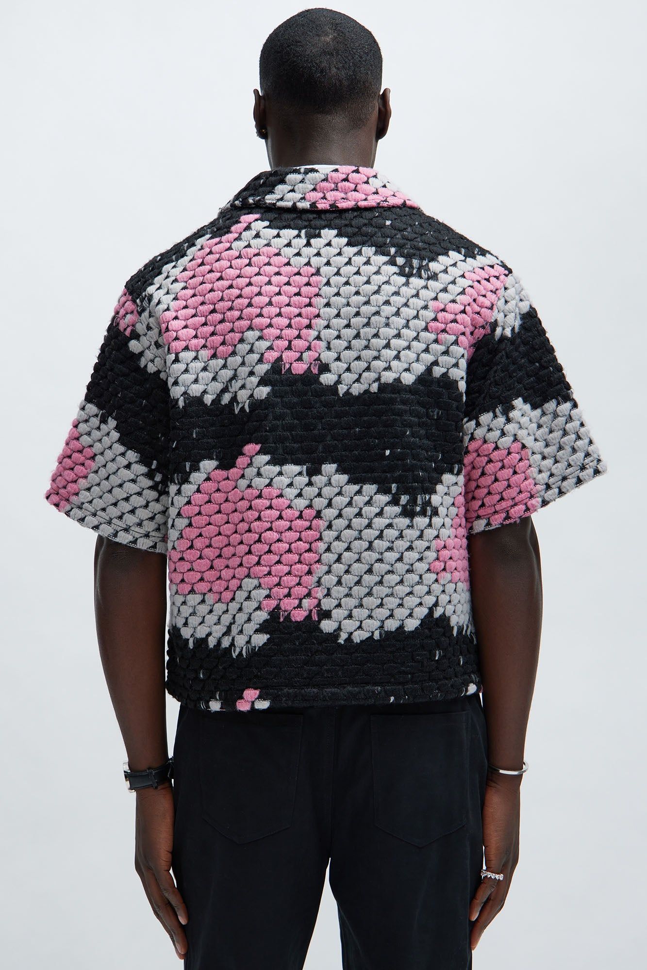 Newbury Jacquard Cropped Shirt - Pink/combo sold by Fashion Nova product image thumbnail 3