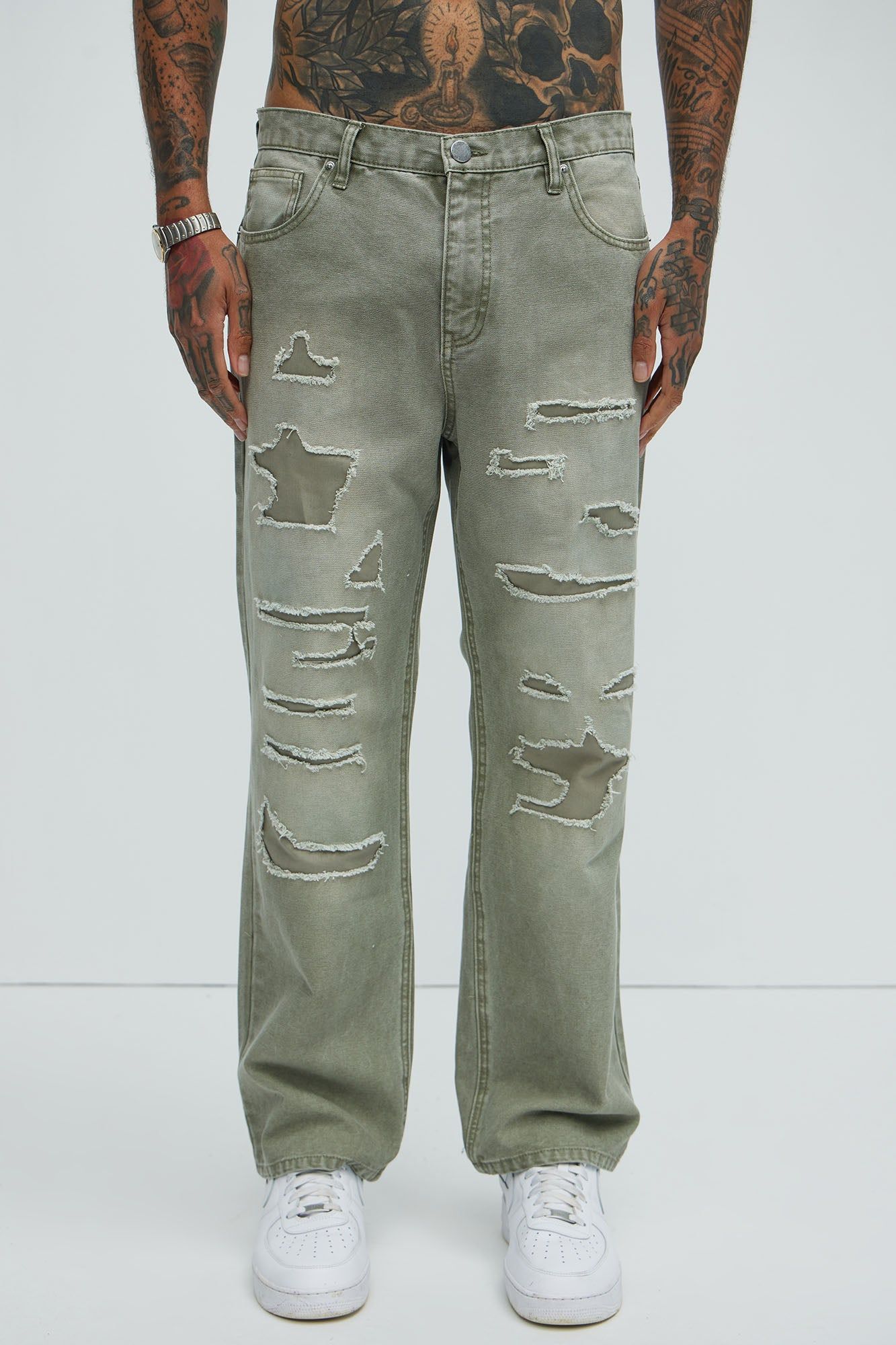 Centola Straight Repaired Pants - Olive sold by Fashion Nova product image thumbnail 3