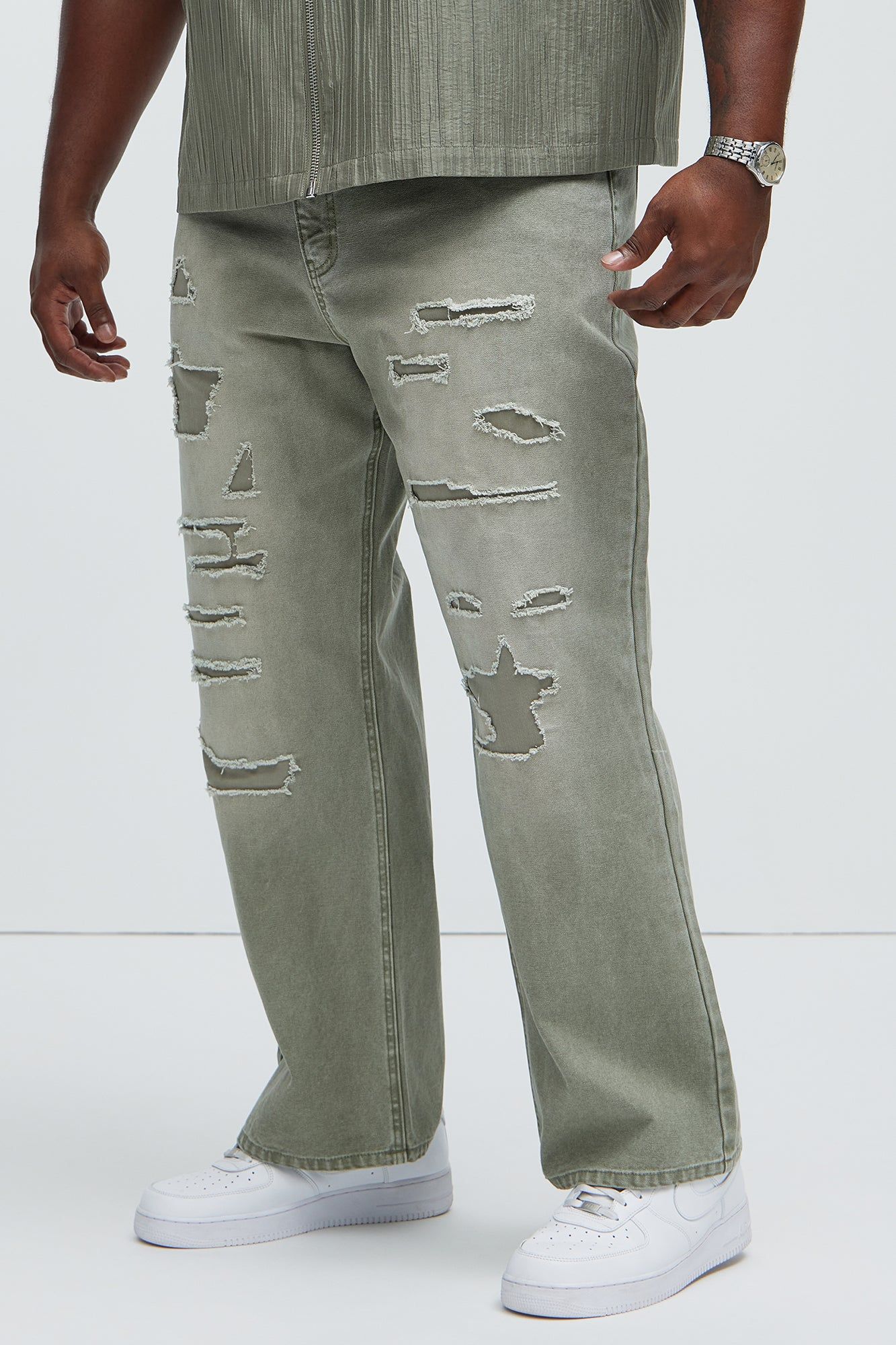 Centola Straight Repaired Pants - Olive sold by Fashion Nova product image thumbnail 5