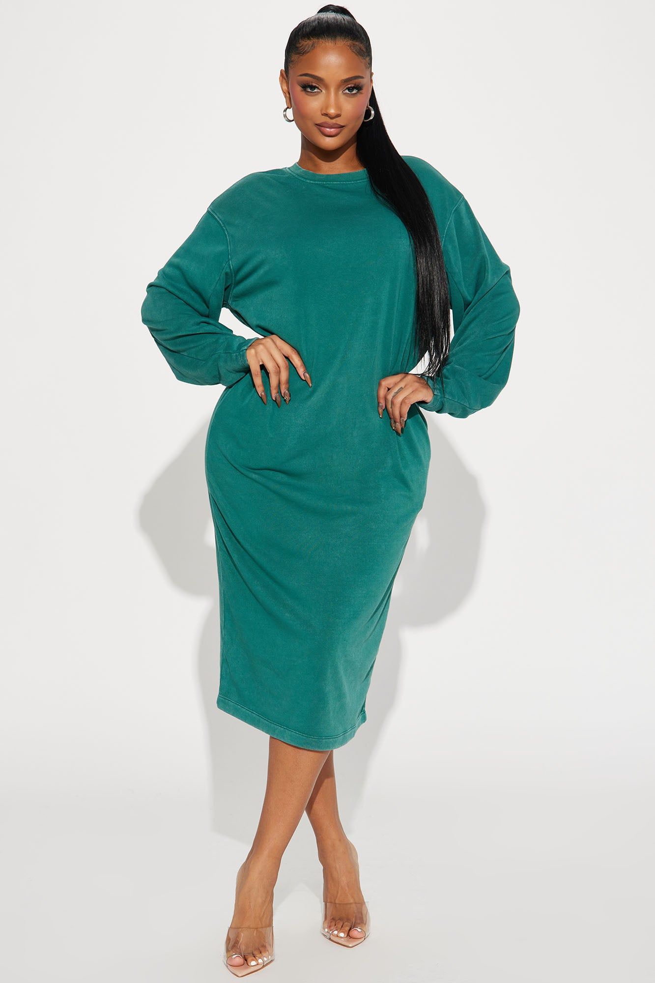 Don't Sweat It Sweatshirt Midi Dress - Green sold by Fashion Nova
