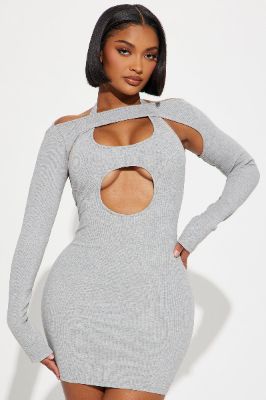 Karah Snatched Mini Dress - Heather Grey sold by Fashion Nova