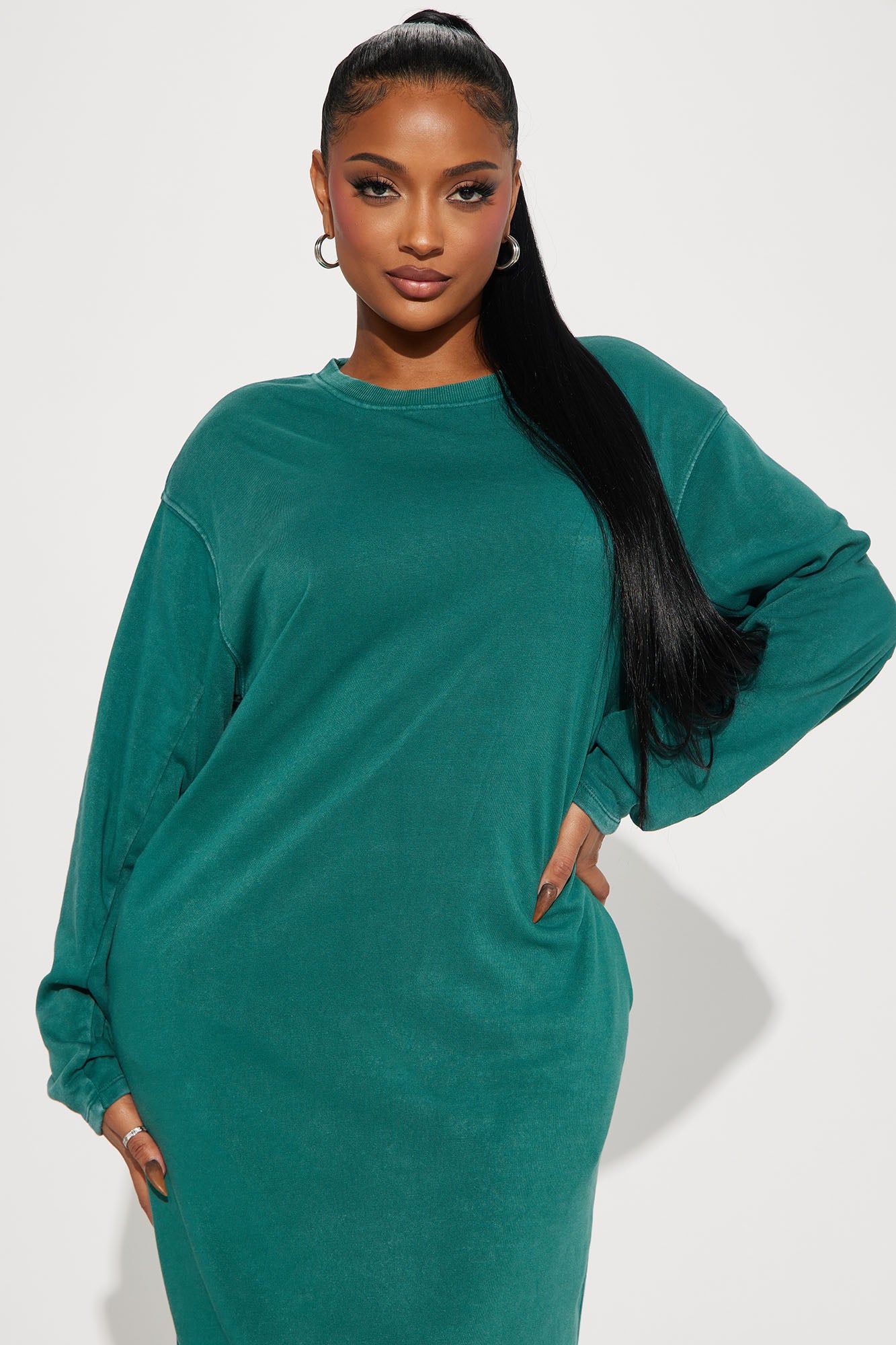 Don't Sweat It Sweatshirt Midi Dress - Green sold by Fashion Nova product image thumbnail 2