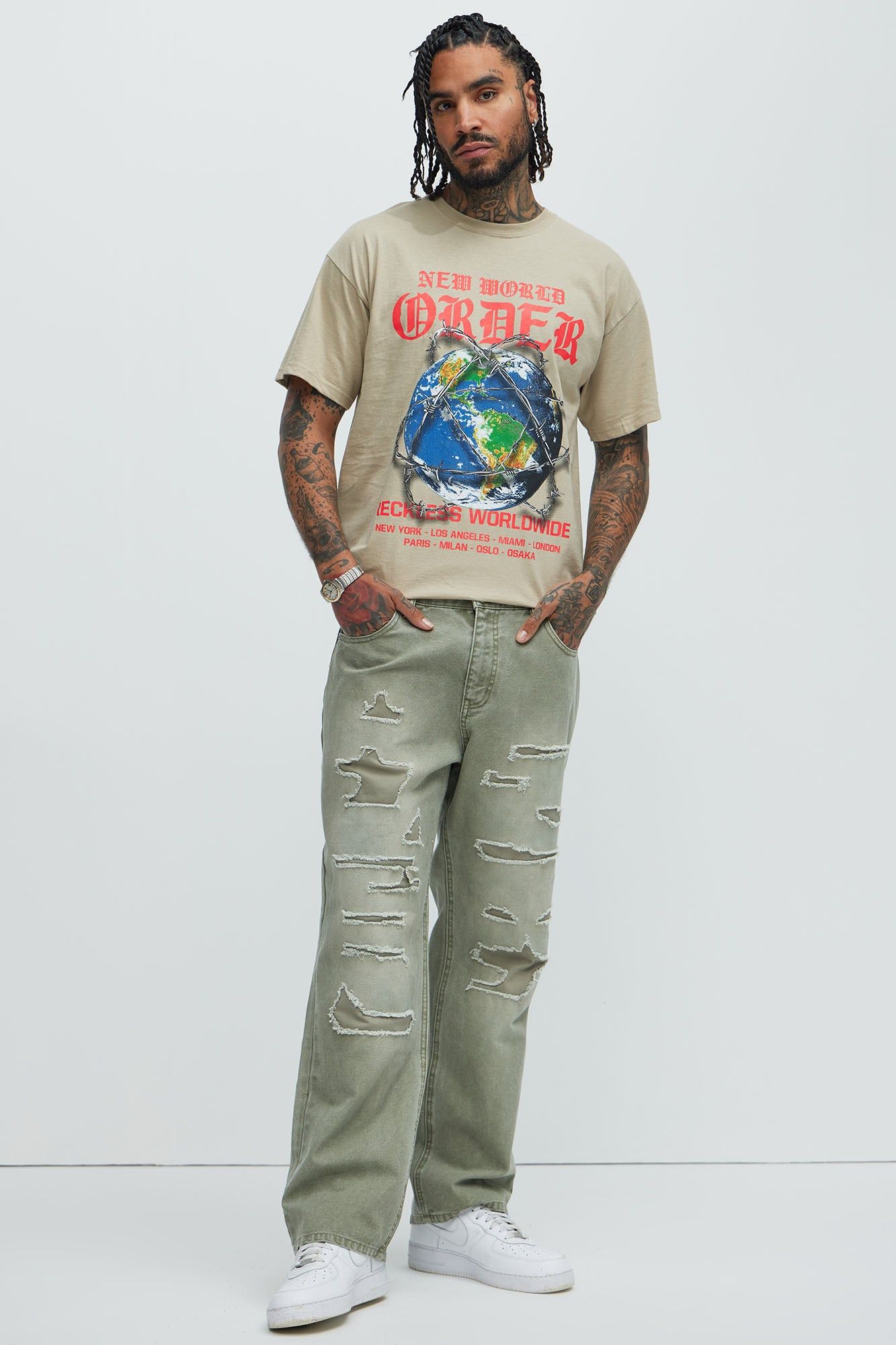 Centola Straight Repaired Pants - Olive sold by Fashion Nova product image thumbnail 2