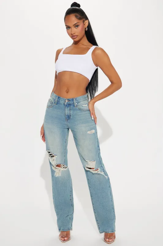 Keeping It Going Ripped Straight Leg Jeans - Vintage Wash sold by Fashion Nova