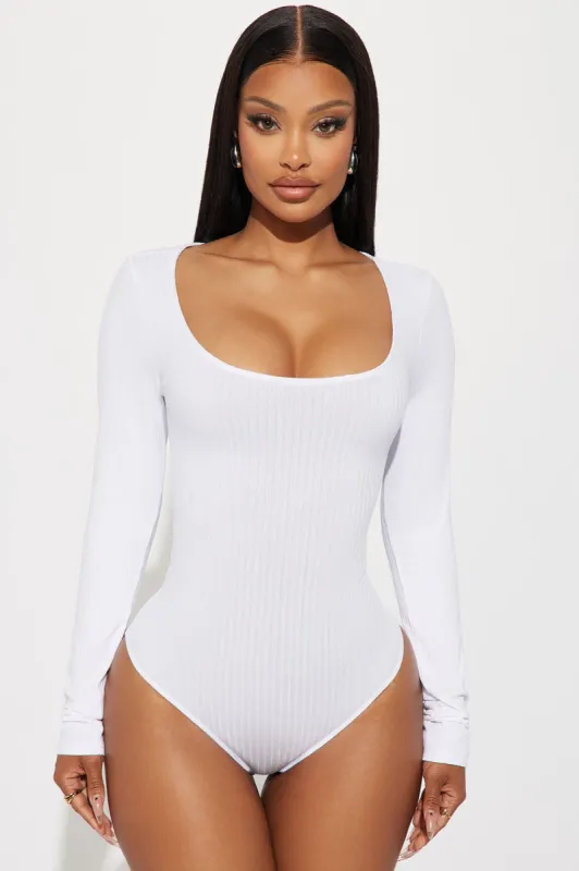 Tania Ribbed Bodysuit - White sold by Fashion Nova