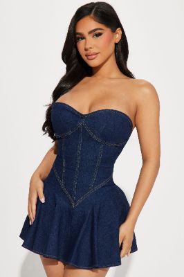 Lucy Denim Micro Mini Dress - Blue sold by Fashion Nova