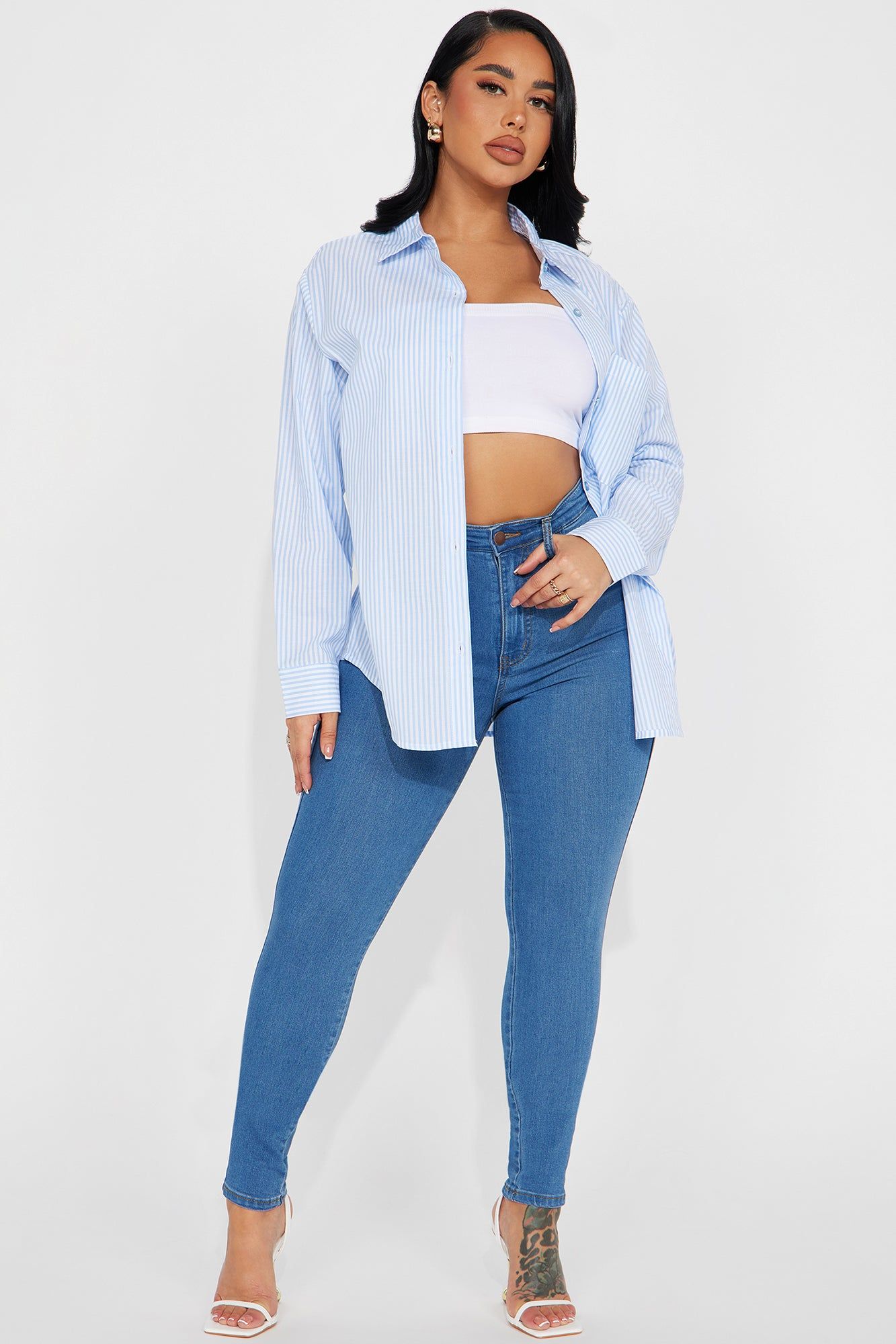 Nayeli Striped Poplin Shirt - Blue/combo sold by Fashion Nova product image thumbnail 2