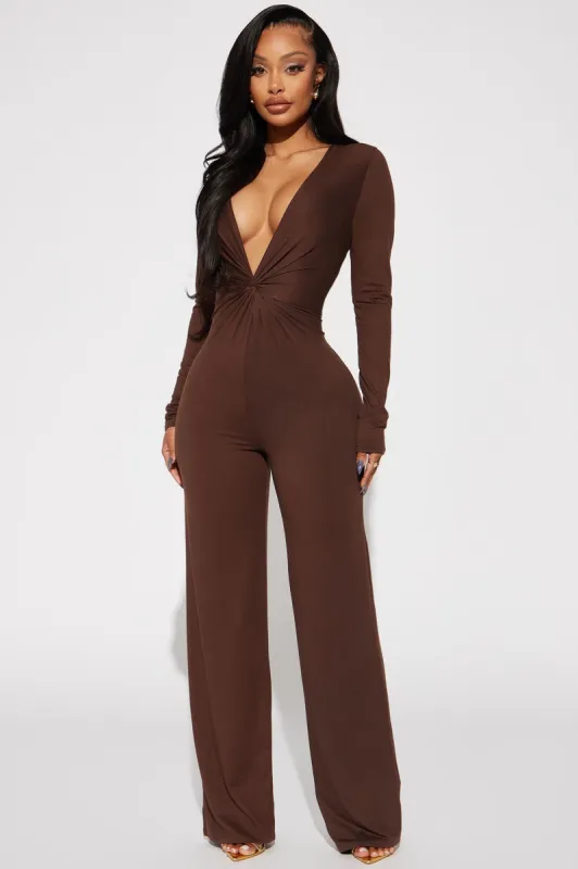 Forever Perfect Jumpsuit - Brown sold by Fashion Nova