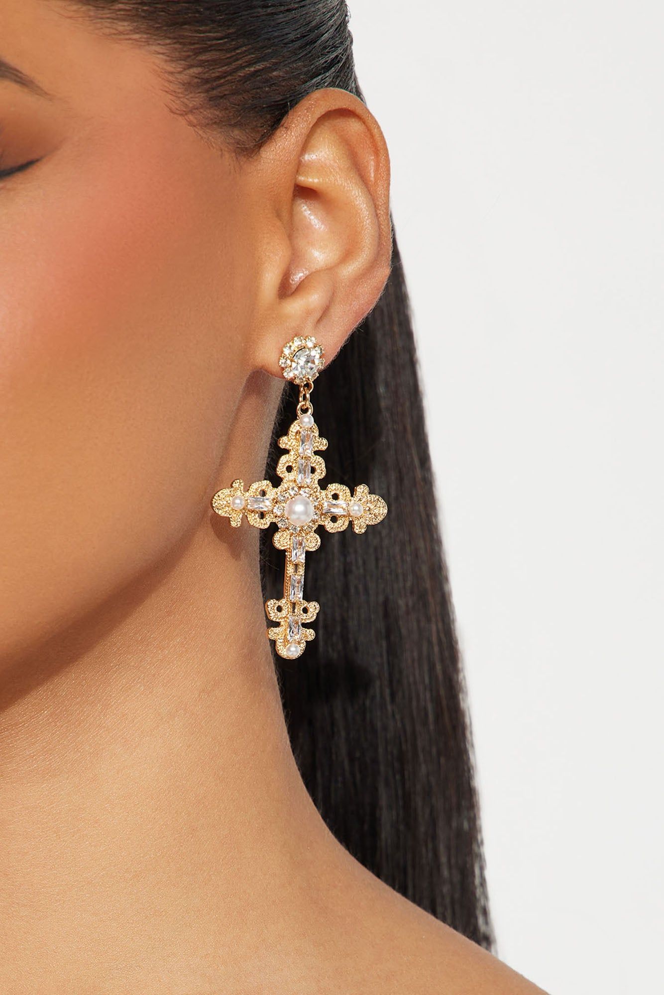 Blessed And Fabulous Earrings - Gold sold by Fashion Nova