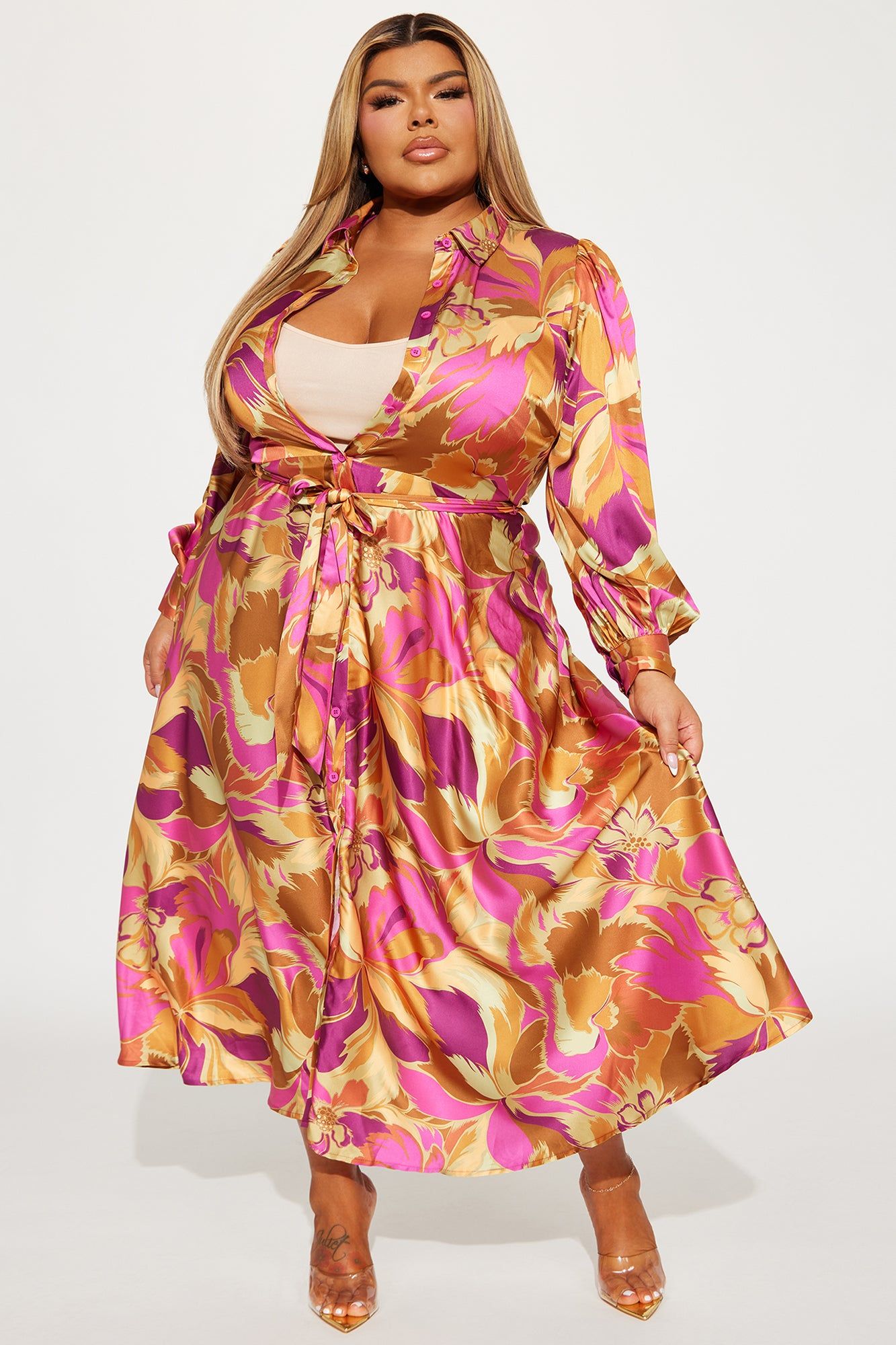 Monaco Summer Maxi Dress - Mustard/combo sold by Fashion Nova