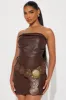 Get Rowdy Faux Leather Micro Mini Dress - Brown sold by Fashion Nova