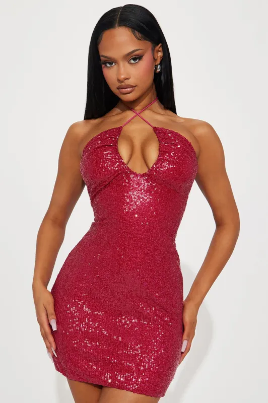 Audrey Sequin Mini Dress - Hot Pink sold by Fashion Nova